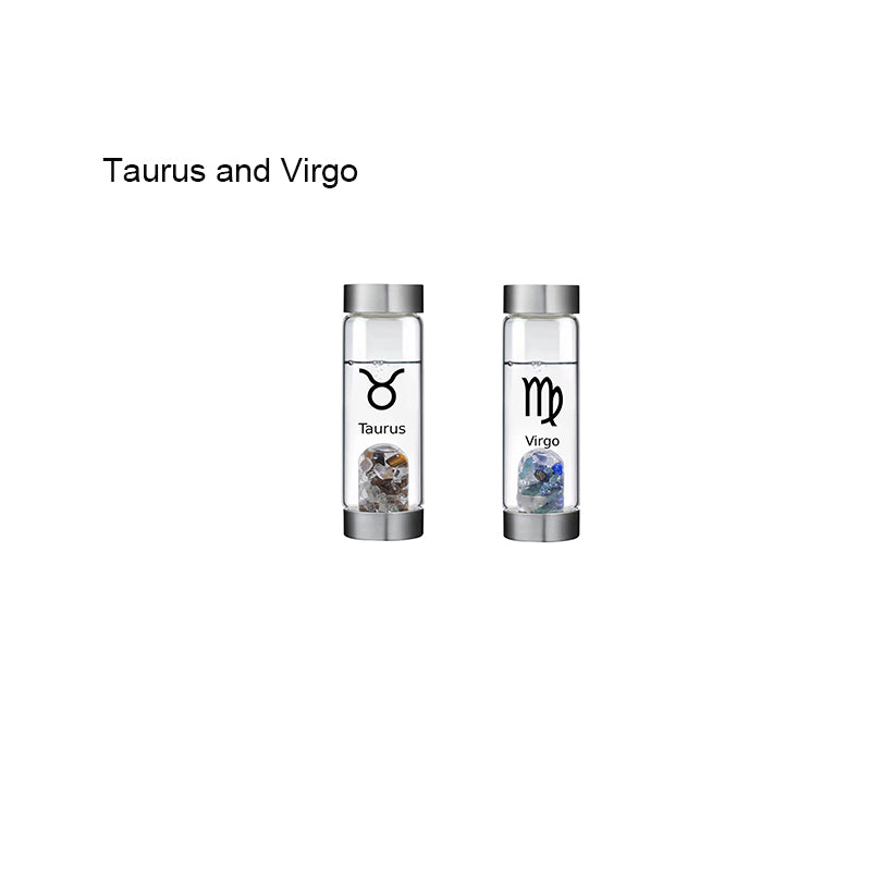 12 Constellation Zodic Lucky Natural Crystal Quartz Glass Water bottle(2pcs set)