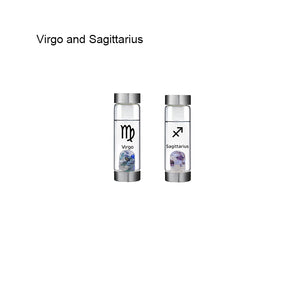 12 Constellation Zodic Lucky Natural Crystal Quartz Glass Water bottle(2pcs set)