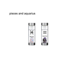 12 Constellation Zodic Lucky Natural Crystal Quartz Glass Water bottle(2pcs set)