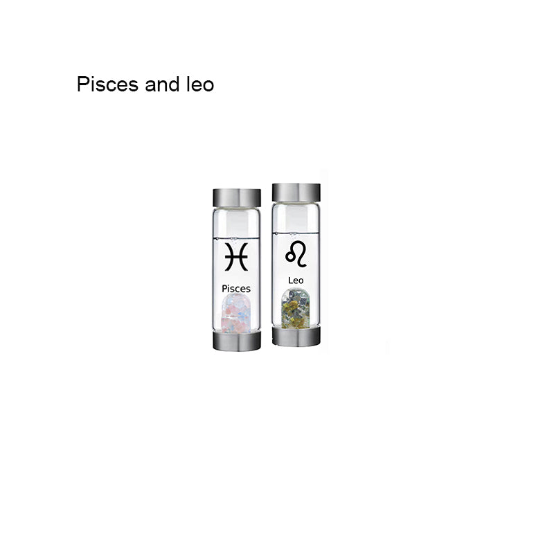 12 Constellation Zodic Lucky Natural Crystal Quartz Glass Water bottle(2pcs set)