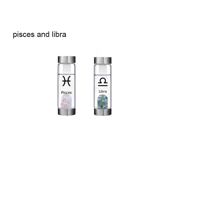 12 Constellation Zodic Lucky Natural Crystal Quartz Glass Water bottle(2pcs set)