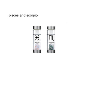 12 Constellation Zodic Lucky Natural Crystal Quartz Glass Water bottle(2pcs set)